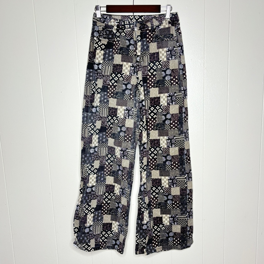 Women’s Size 4 Patchwork Patterned Wide-Leg Pants